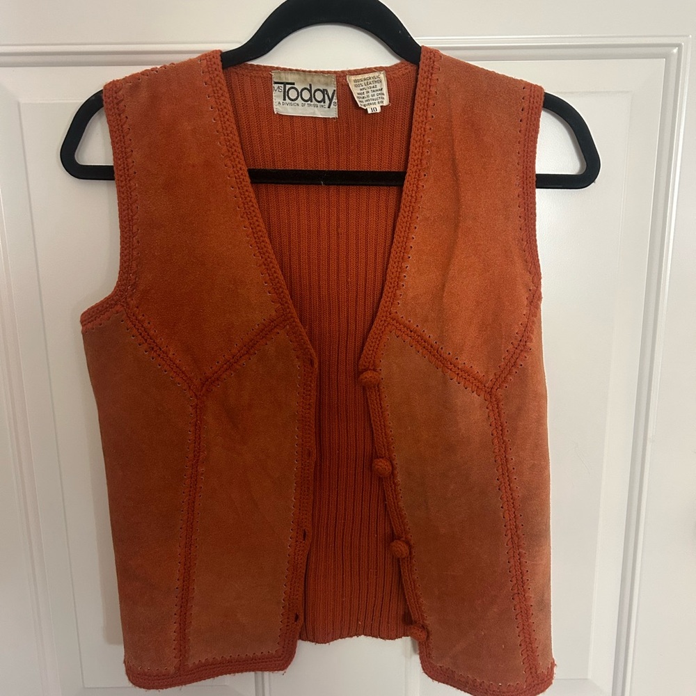 Orange Suede and Knit Vest